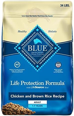 Blue Buffalo Dog Food, Life Protection Formula, Natural Chicken & Brown Rice Flavor, Adult Dry Dog Food, 34 lb Bag